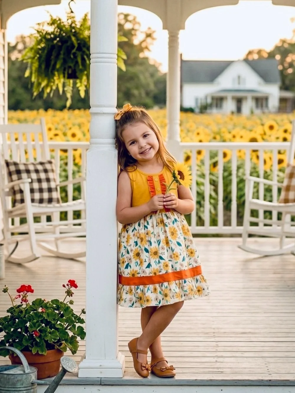 Sunflower dress Girls Farm portrait dress Fall Back to School 12mo 18mo 2 3 4 5